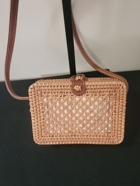 Woven Rattan Crossbody Bag in Natural Tan